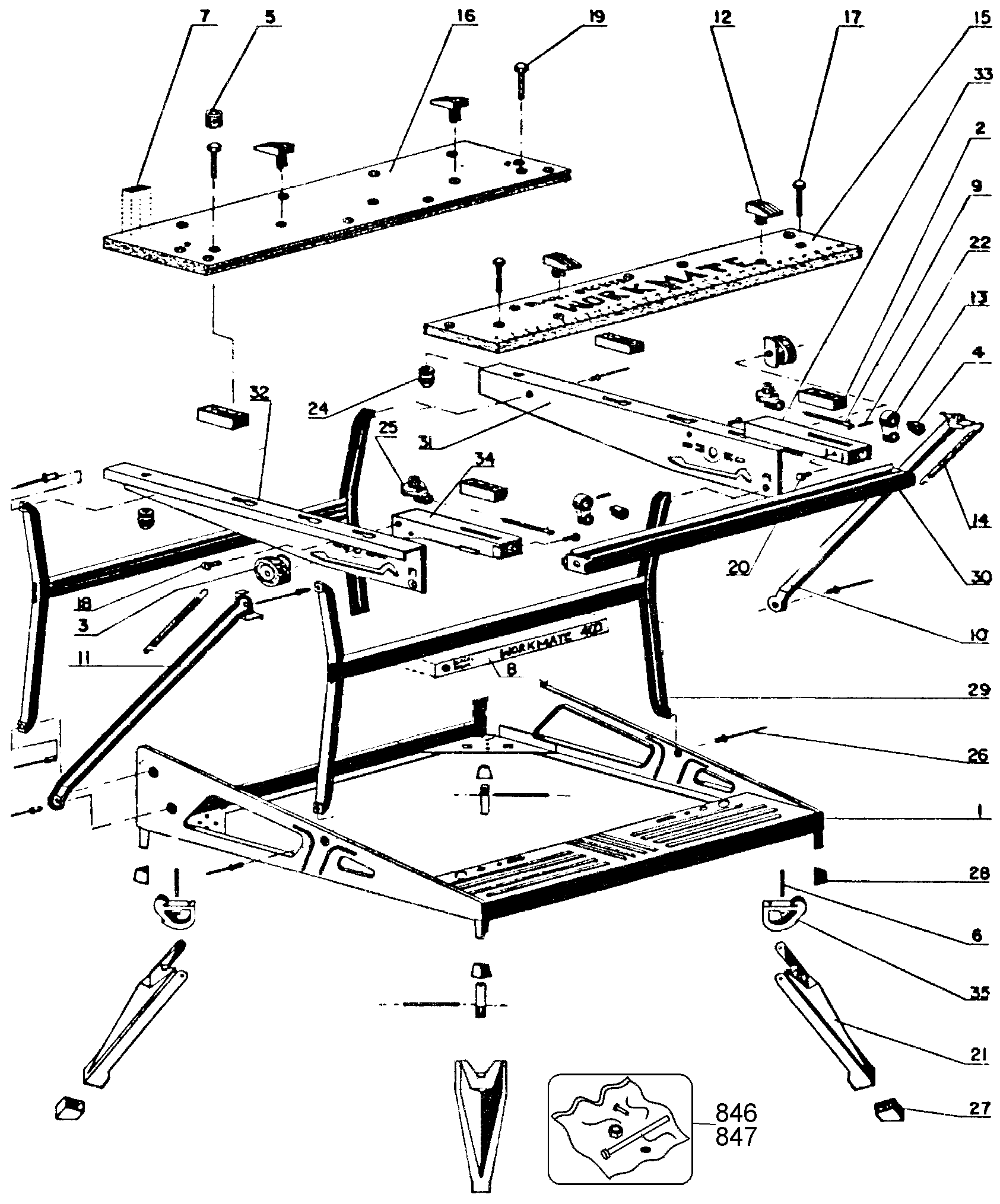 Default Diagram and Parts List for 79-038-BDK Type 1 Black and Decker Sawhorse